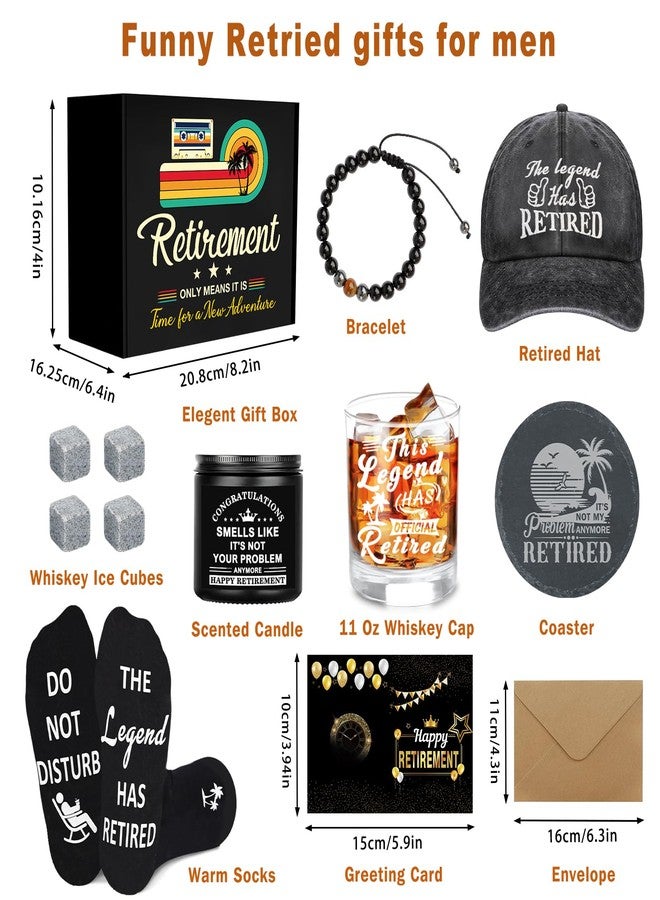 YeohJoy Retirement Gifts for Men 2025, Happy Retirement Party Decorations for Men, The Legend Has Retired Gifts Set for Man Funny Retirement Gift Baskets for Man Whiskey Glass Baseball Cap Socks Bracelet - Image 2
